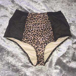High Waisted Leopard & Mesh Bikini Bottoms